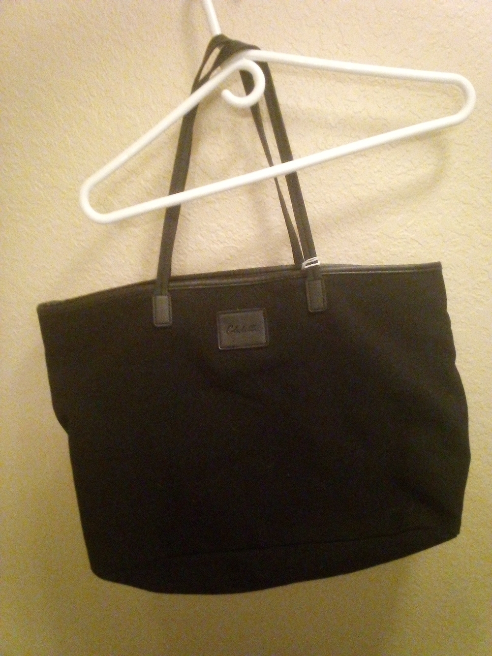 Celine Black Canvas Tote with Slim Shoulder Straps
